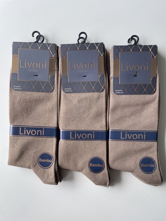 6 paires de Chaussettes Livoni Bamboe Homme - Taille 44 - Beige– Chaussettes sans couture