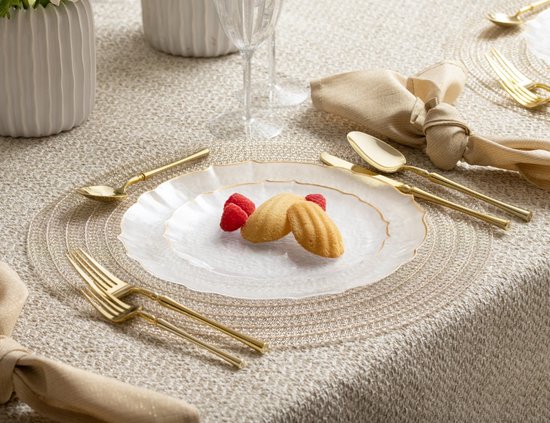 Decorline - Premium meervoudig 2-delig bordset - Herbruikbare feestborden voor 16 personen - 32 onderdelen - Combo Luxe-collectie - Wit/Goud - Duurzaam tafelservies - geschikt voor 16 gasten