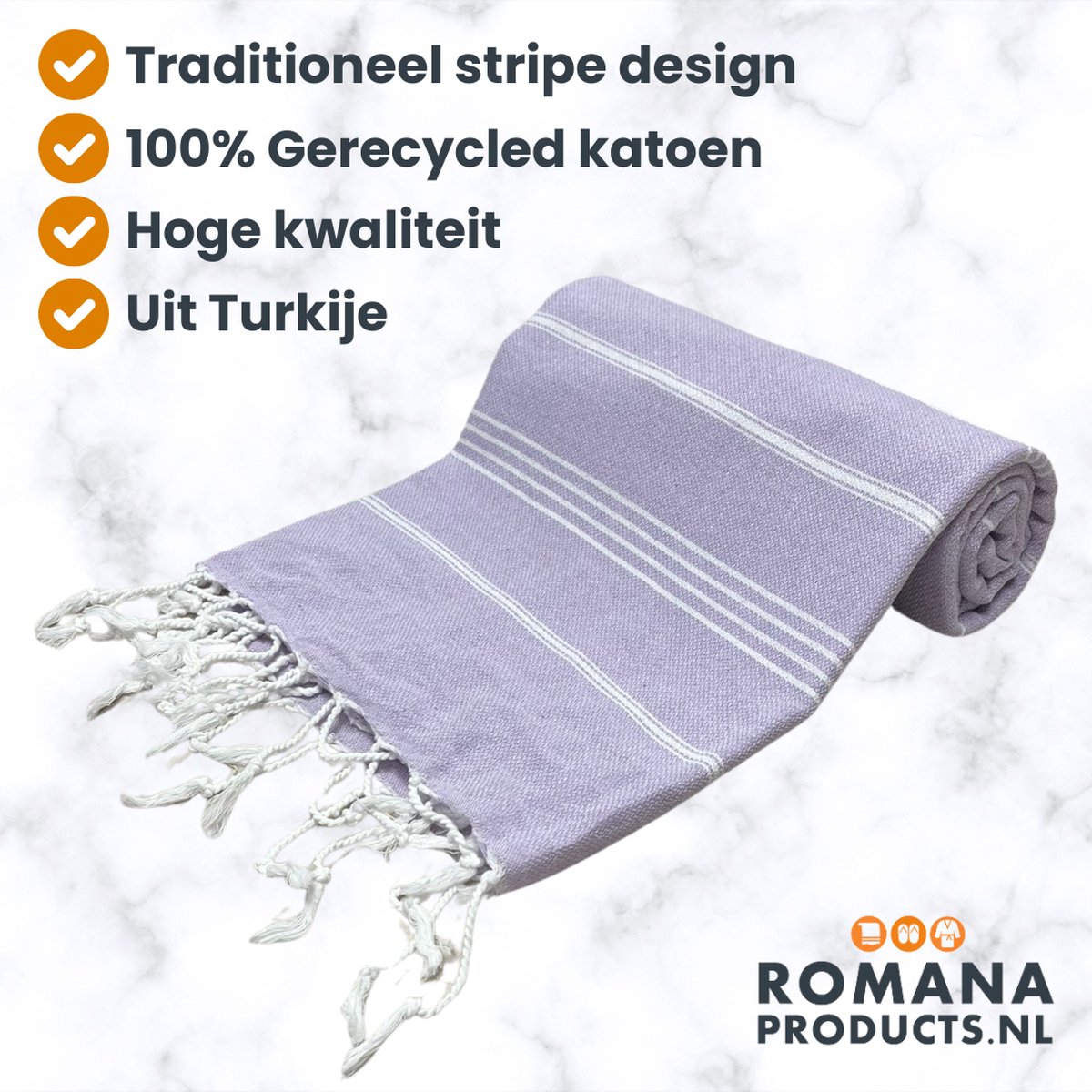 Romana Products Stripe Hamamdoek - Baddoek - Strandlaken - Saunalaken - 100cm x 180cm - Lila