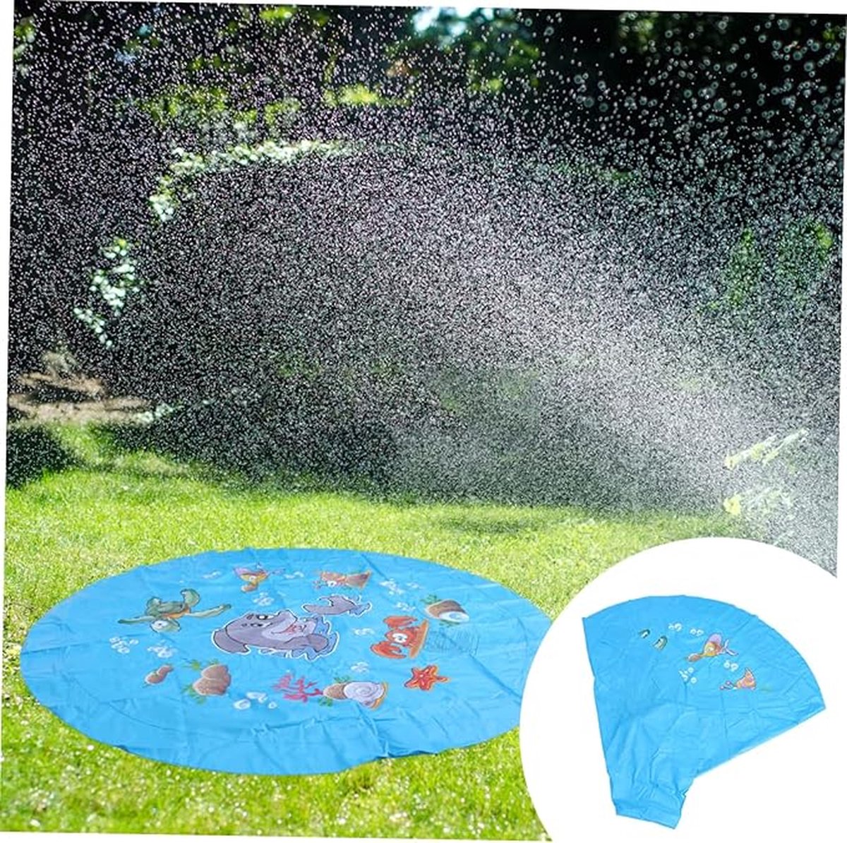 Buitenspraymat - Opblaasbare Waterpretmat - Waterspeelmat Baby - Watermat - Water Speelmat Fontein - Zwembaden - Waterspeelgoed Kinderen - Water Speel Mat - Met Water Sproeier- Zwemmen - Zomer speelset - Water Spel Set – foto 8