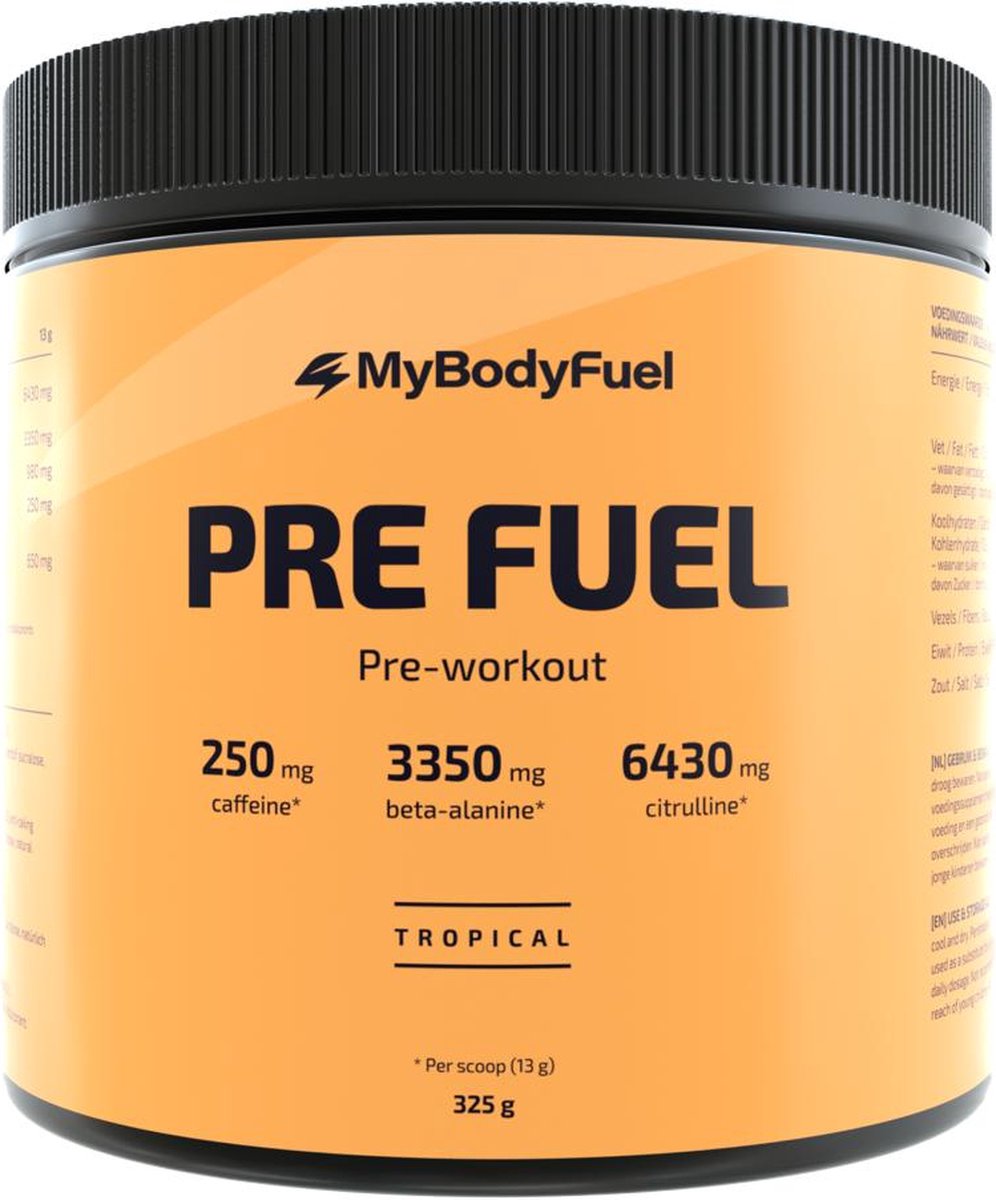 Goedkoopste MyBodyFuel - Pre Workout - Tropical - Pre-Workout - Per Scoop 250 mg Cafeïne - 325 gram