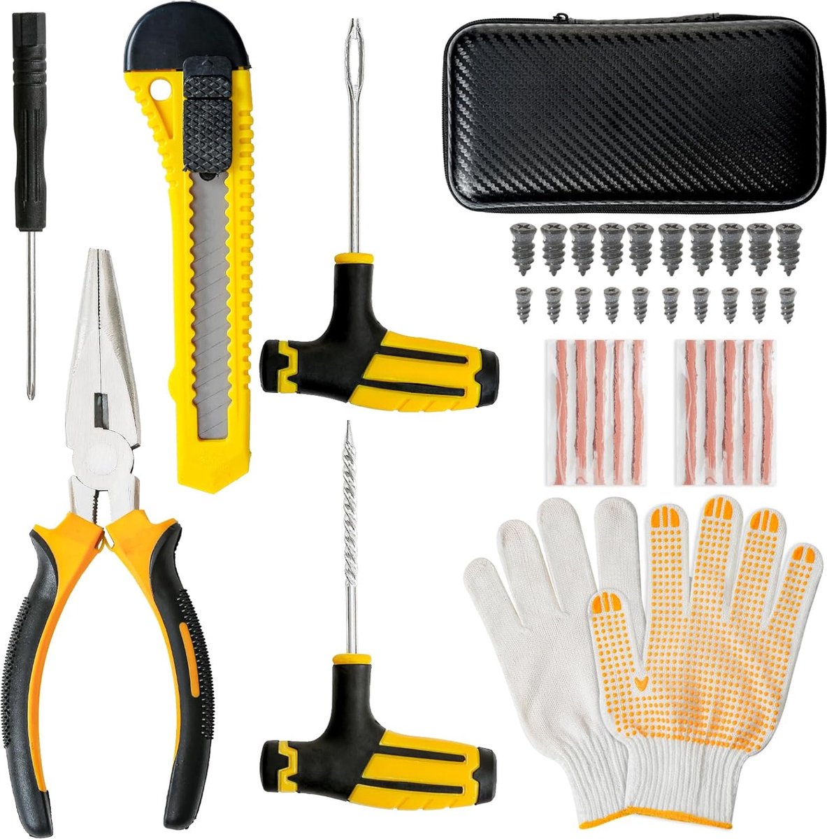Bandenreparatieset 28 stuks voor auto's en trucks - rubberen nagels reparatieset met schroevendraaier