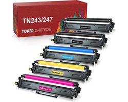 Voordeelset - 5 toners - XXL Brother TN243CMYK / TN-243CMYK / TN247CMYK / TN-247CMYK - Alternatieve Toners - Multipack - Geschikt voor Brother DCP-L3510CDW, L3517CDW, L3550CDW, HL-L3210CW, L3230CDW, L3270CDW, L3280CDW, MFC-L3710CW, L3730CDN, L3740CDN