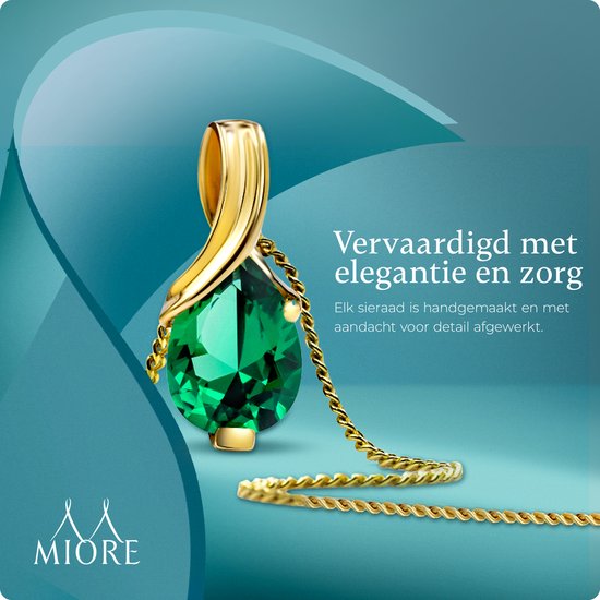Miore - Collier en Or jaune Avec Émeraude - Femme - Or 14 Carats - Bijou hypoallergénique - Collier Pendentif Fait Main