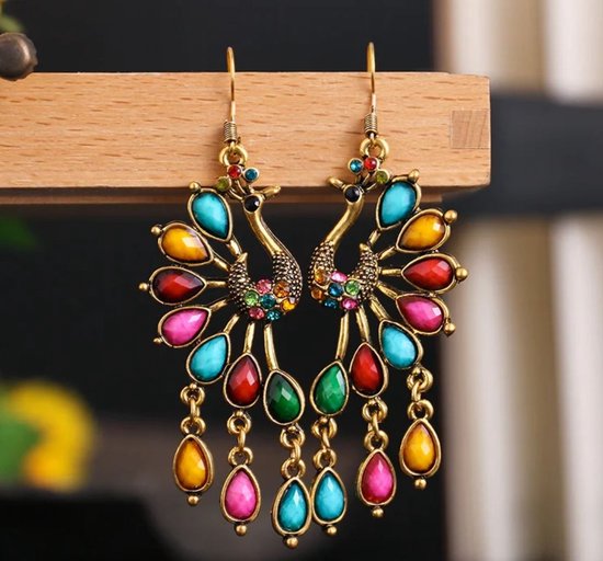 Boucles d'oreilles bohèmes Vintage paon
