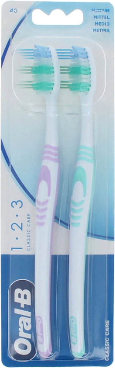 Goedkoopste Oral-B 1.2.3 Classic Care Duo Pack Pink-Green Tandenborstel - Medium