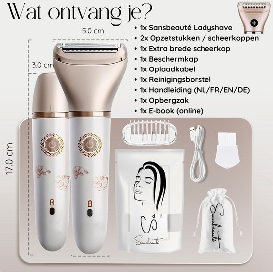 2-in-1 Ladyshave + Extra Scheerkop - Gezicht - Oksels - Benen - Bikinilijn - Scheerapparaat Vrouw - Ontharingsapparaat Electrisch Ontharen - Gezichtsontharing Dames - Trimmer Vrouw - Ladyshaves Bikini - USB Oplaadbaar