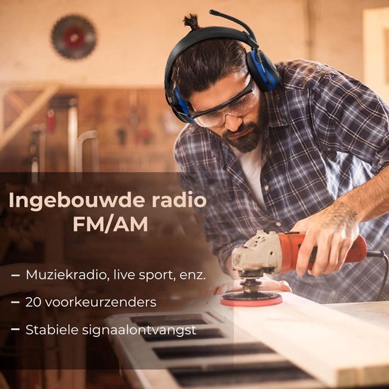 PROTEAR - Oreillettes Rechargeables avec Radio Numérique Bluetooth FM/ AM - Microphone Externe - SNR 30dB - Blauw