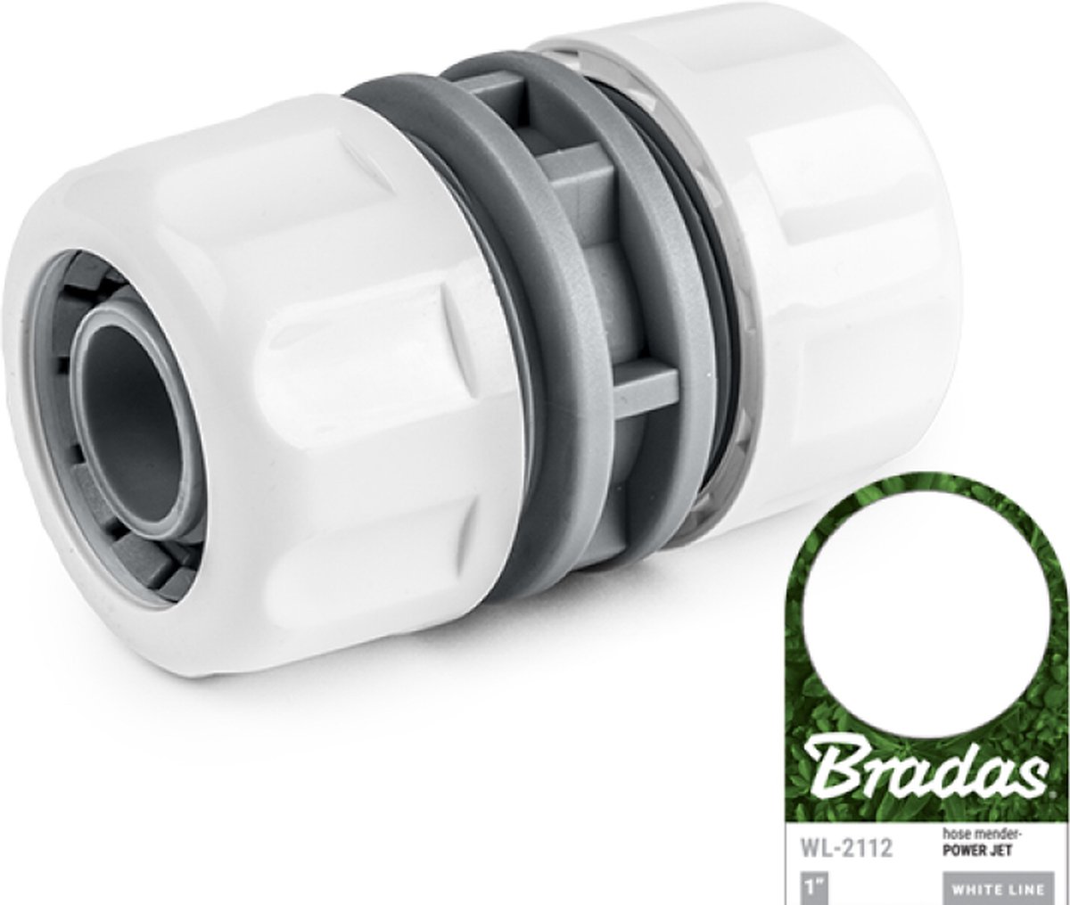 Bradas White Line slanghersteller – 25 mm (1") – Slangverbinding – Tuinslangkoppeling – Wit-grijs – PVC