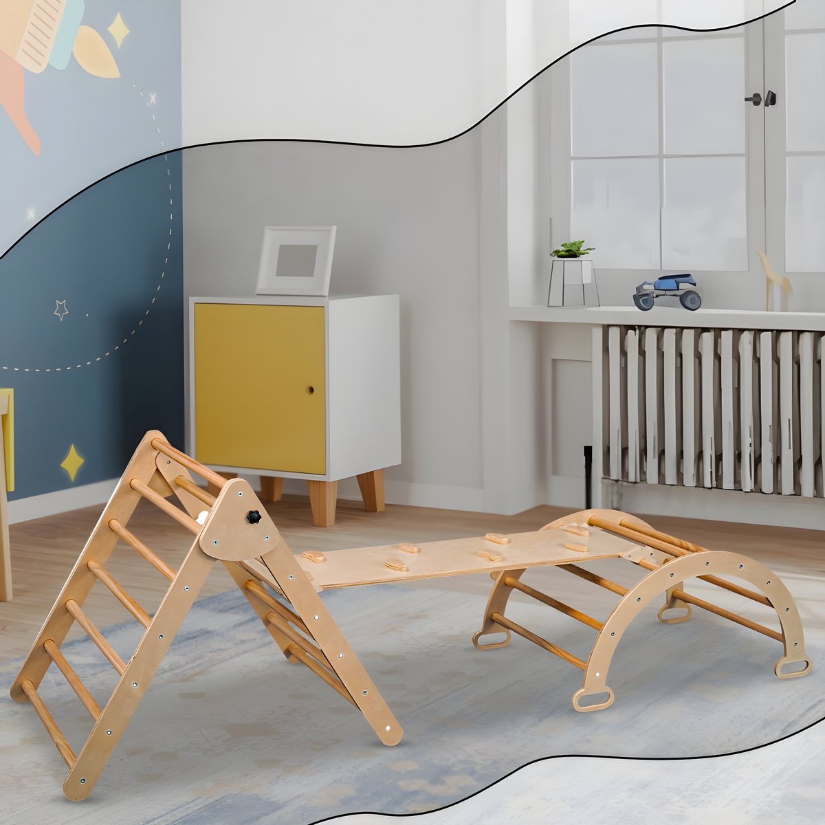Oemmie Klimrek - Klimboog - 3-delig - Houten Klimrek - Opvouwbare Klim Driehoek - Glijbaan- Kinder klimtoren Montessori — afbeelding 3