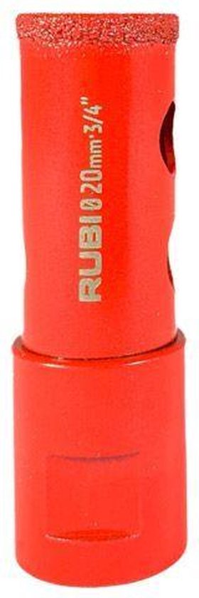 Rubi diamantboor 20mm 3/4" rood met groeven en diamanten rand.