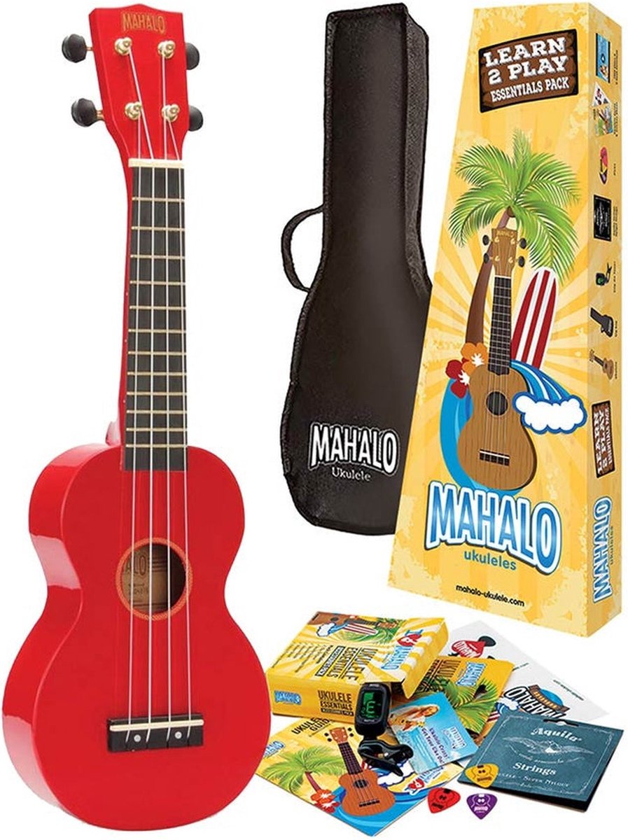 Mahalo MR1 Rainbow Series sopraan ukelele bundel Rood