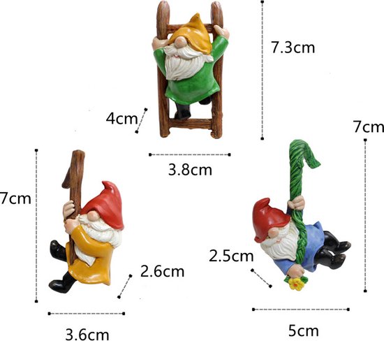 Pendentifs pour Gnomes grimpants 3 pièces, Perfect pour les Pots de fleurs , Décoration de Jardin et de balcon