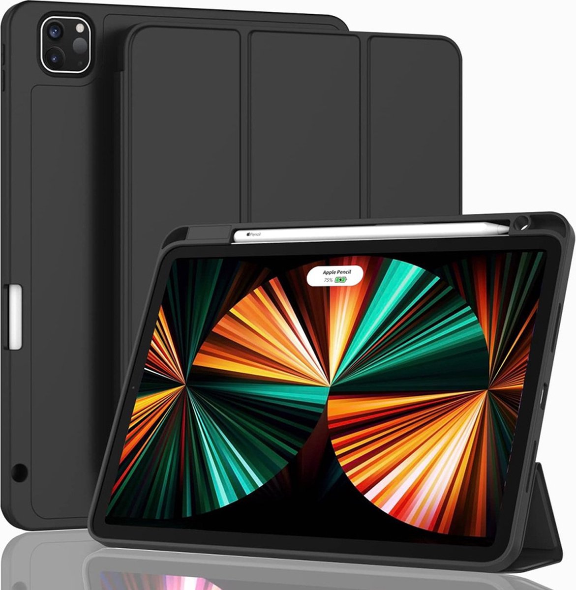CaseMania Bookcase hoesje geschikt voor iPad Air 13 inch (M2) - Effen Zwart - Kunstleer