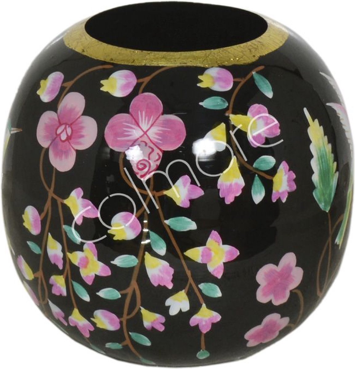 Colmore by Diga vaas handbeschilderd met bloemen zwart M 20x20x20cm