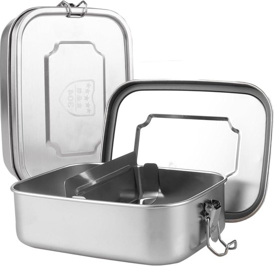 nicelock Stainless steel lunch box with bamboo blanket, 1200 ml, lunch box with compartments, eco-friendly Bento Box, lunch box with dividers, wooden lid, rolling Lcok design