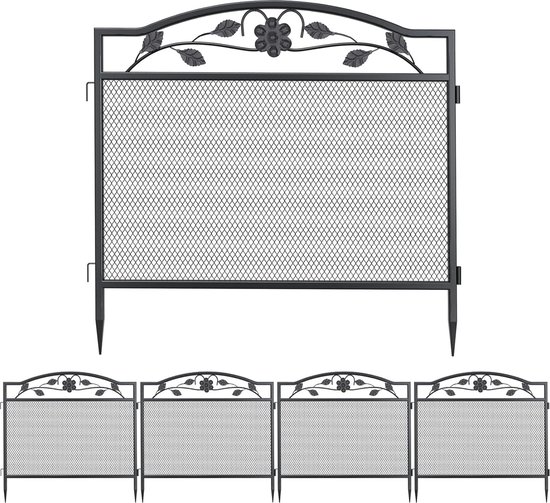 Outsunny Tuinhek, 8 Elementen, vormbare Metaalomheining, Roomdivider, 264x61 cm, Zwart