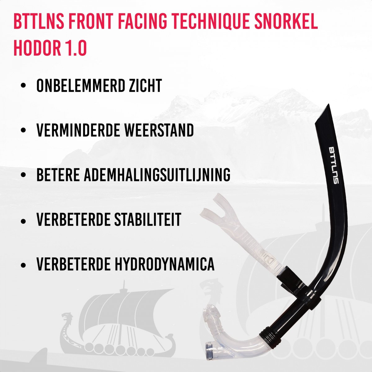BTTLNS Snorkel - Verstelbare snorkel - Flexibel mondstuk - Ingebouwde ontluchtingsklep - Comfortabele zwemervaring - Hodor 1.0 - Zwart — afbeelding 4