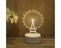 3D illusie LED lampje - Reuzenrad - Draaimolen - Warm licht - Inclusief 230v stekker - Tafellamp - Sfeerlamp - Bureaulamp - Nachtlamp - Cadeautje - Kinderlamp - Decoratie - Verjaardag