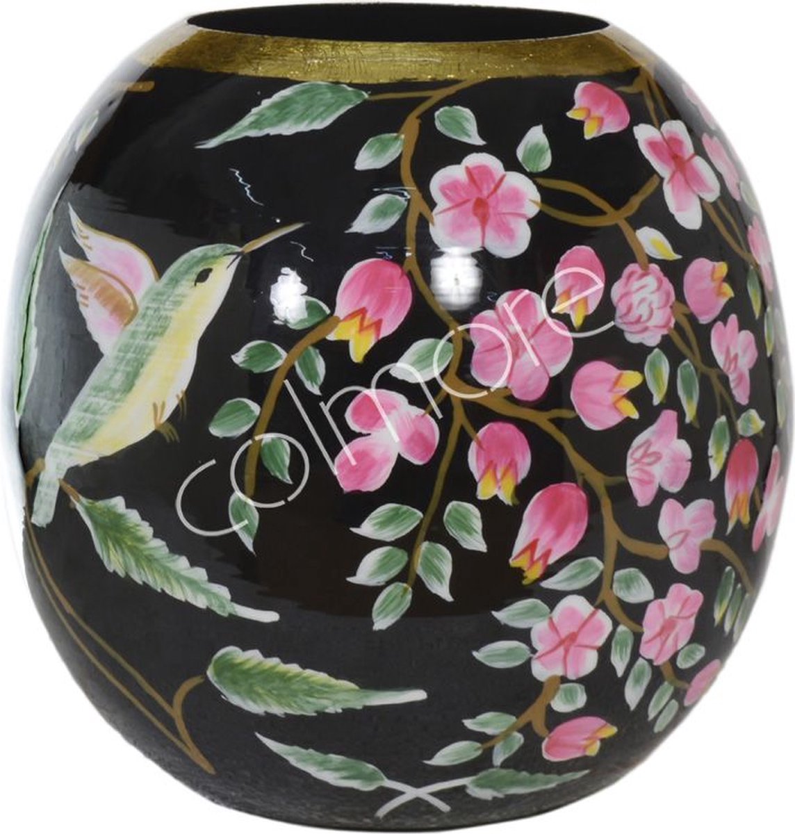 Colmore by Diga vaas handbeschilderd met bloemen zwart L 24x24x24cm