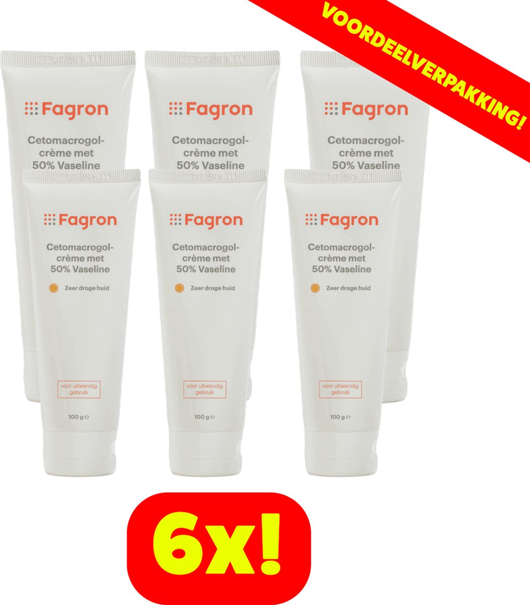Goedkoopste 6x Fagron Cetomacrogolcrème Met 50 Vaseline - 100 ml - Voordeelverpakking!