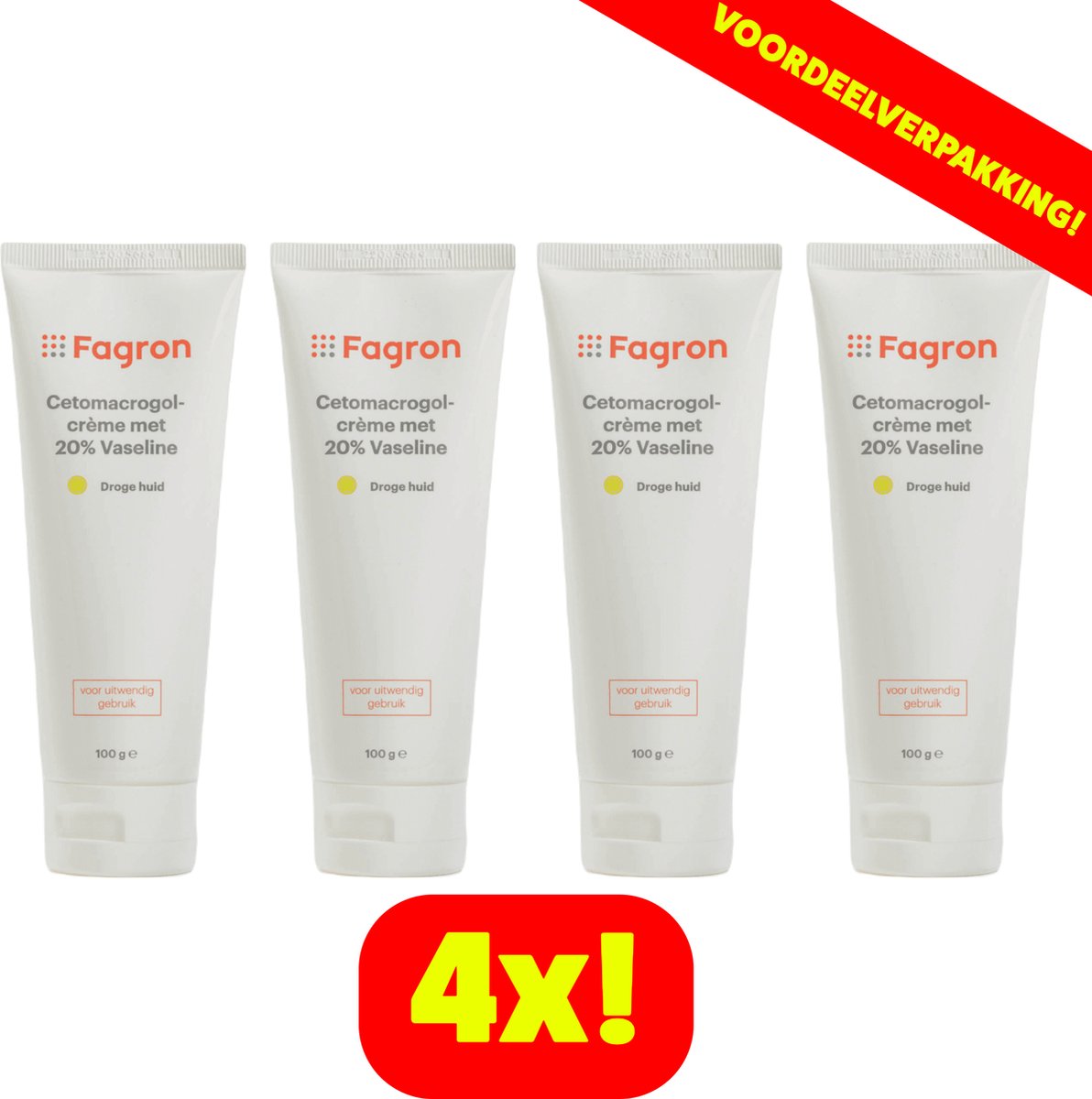 Fagron Cetomacrogolcrème Met 20% Vaseline - 4x100 ml voordeelverpakking
