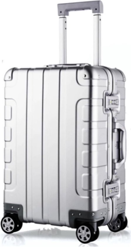 Meoky Metalen koffer aluminium zilveren koffer Handbagage koffer met spinnerwielen,6,29in