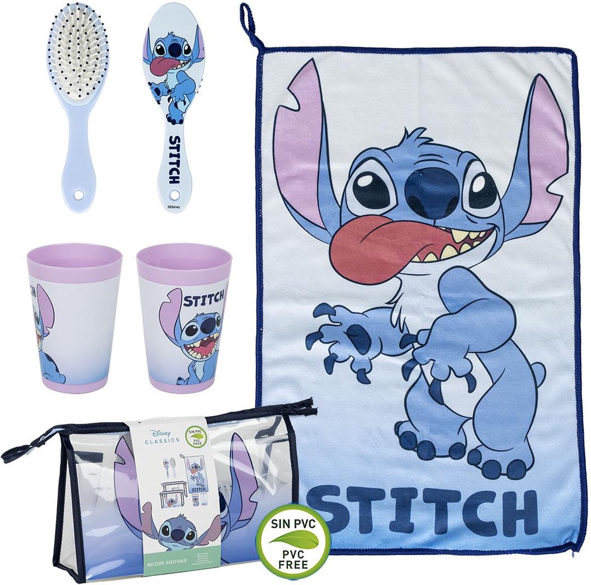 Disney Stitch Toilettas 4 Pieces Haarborstel Handdoek Beker