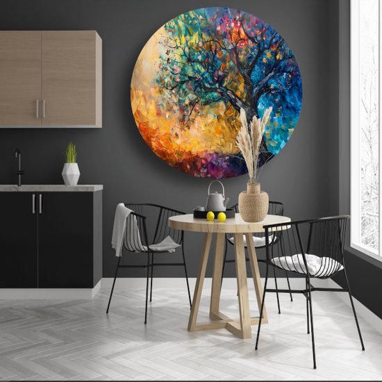 Bol mural arbre - Décoration murale nature ronde - Tableau rond Feuilles - Décoration murale classique - Cercle mural - Décoration murale cercle mural forex 60x60 cm