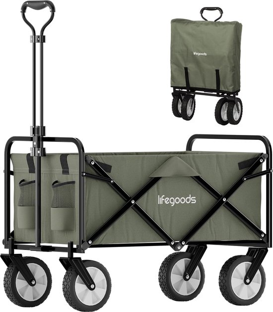 Foto: Opvouwbare bolderkar voor kinderen handwagen tuinwagen transportwagen inklapbaar strandwagen tot 70 kg 94 l 98 x 45 cm groen