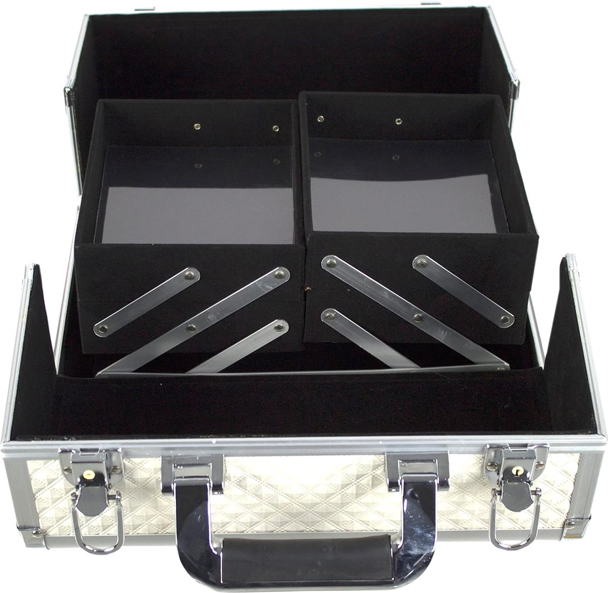 Aluminium cosmeticakoffer gereedschapskoffer make-upkoffer 36 x 22 x 24 cm zilver kosmtiekkoffer