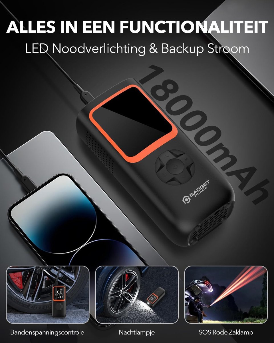 Gadgetplace Compressor Bandenpomp met 5 opzetstukken thumbnail 3