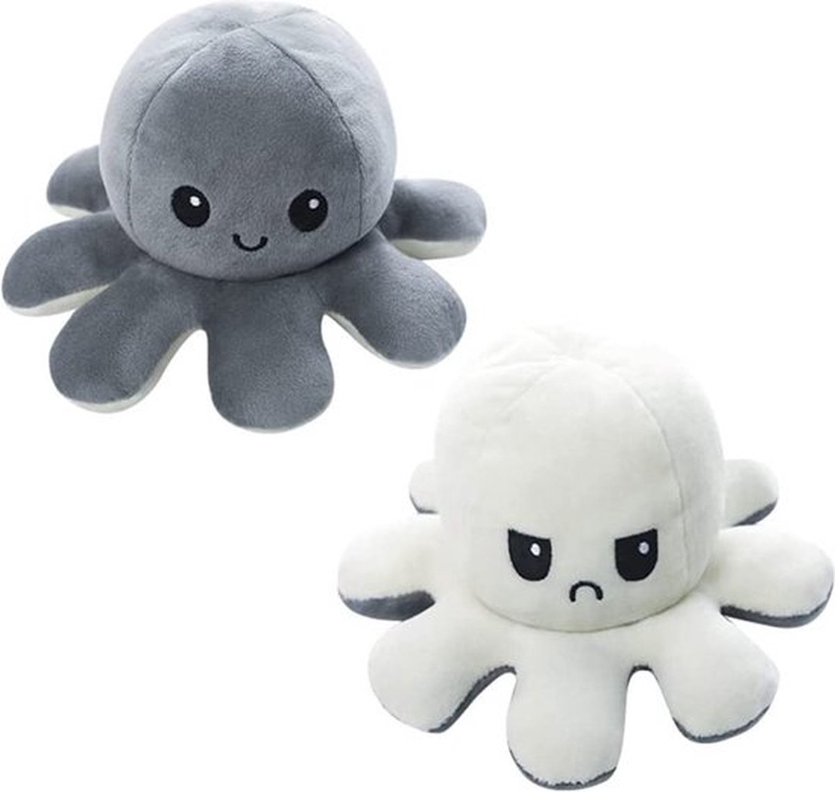 Hoogwaardige Octopus Knuffel / Emotie Knuffel / Mood Knuffel | Reversible / Omkeerbare Octopus | Bekend van TikTok | Wit-Grijs - AWR