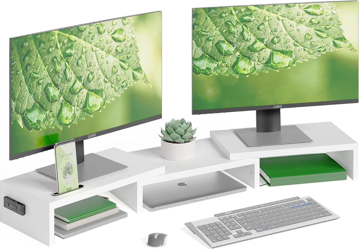Dual Monitor Stand Riser - Verstelbaar - Vintage Bruin
