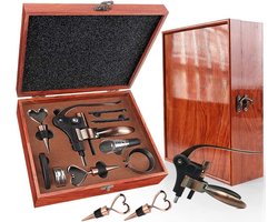 Luxe Kurkentrekker Set en Wijn Accessoires 9 in 1 - Pianolak Geschenkdoos - Sommelier Set - Wijn Gift Set - Cadeautip