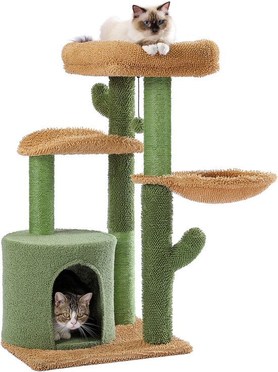 Foto: Steefly katten krabpaal cactus style met 5 ligplekken krabton uniek ontwerp voor grote katten 90cm met hangmat