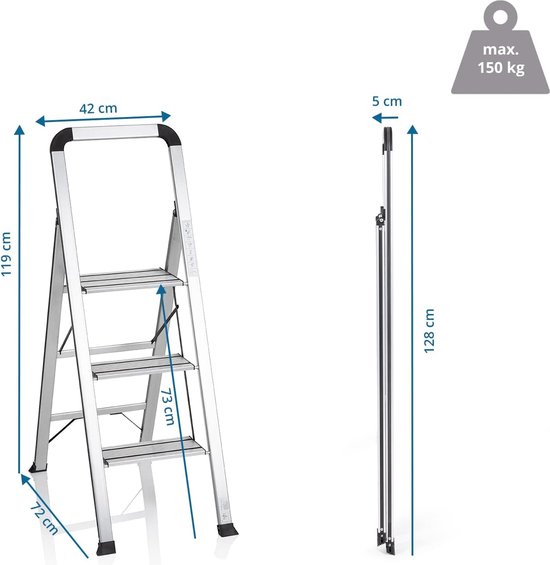 Vouwladder met 3 treden Solid V Aluminium trapladder met ...