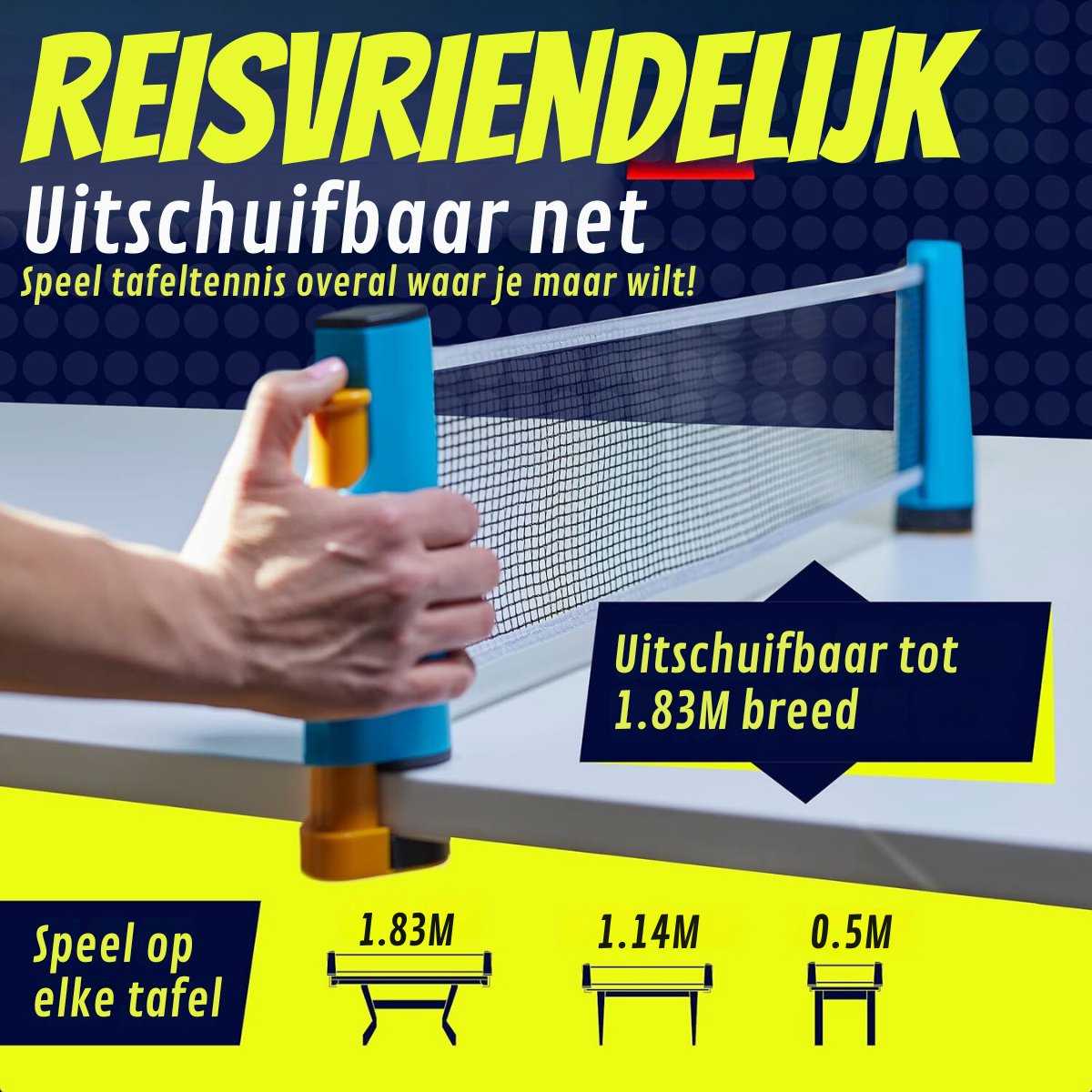 Tafeltennis Set - 2 Tafeltennisbatjes - 4 Pingpongballen - 1 Tafeltennisnet Uitschuifbaar - Incl. Opbergtas met Rits — afbeelding 4