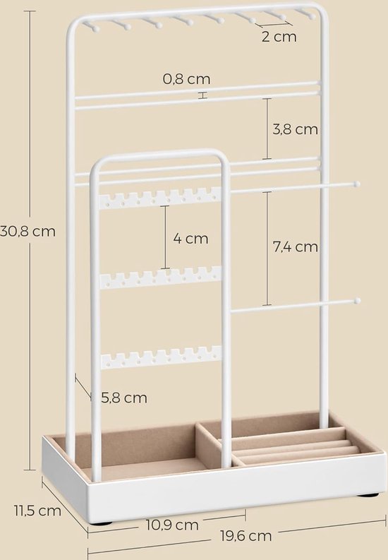 SONGMICS Sieradenstandaard, Sieradenhouder, Metalen Frame, Fluwelen SONGMICS Sieradenstandaard, Sieradenhouder, Metalen Frame, Fluwelen