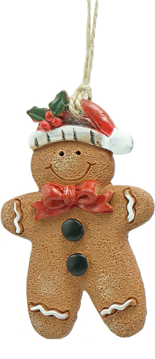 Clayre & Eef Kersthanger Gingerbread man 6x1x8 cm Bruin Polyresin