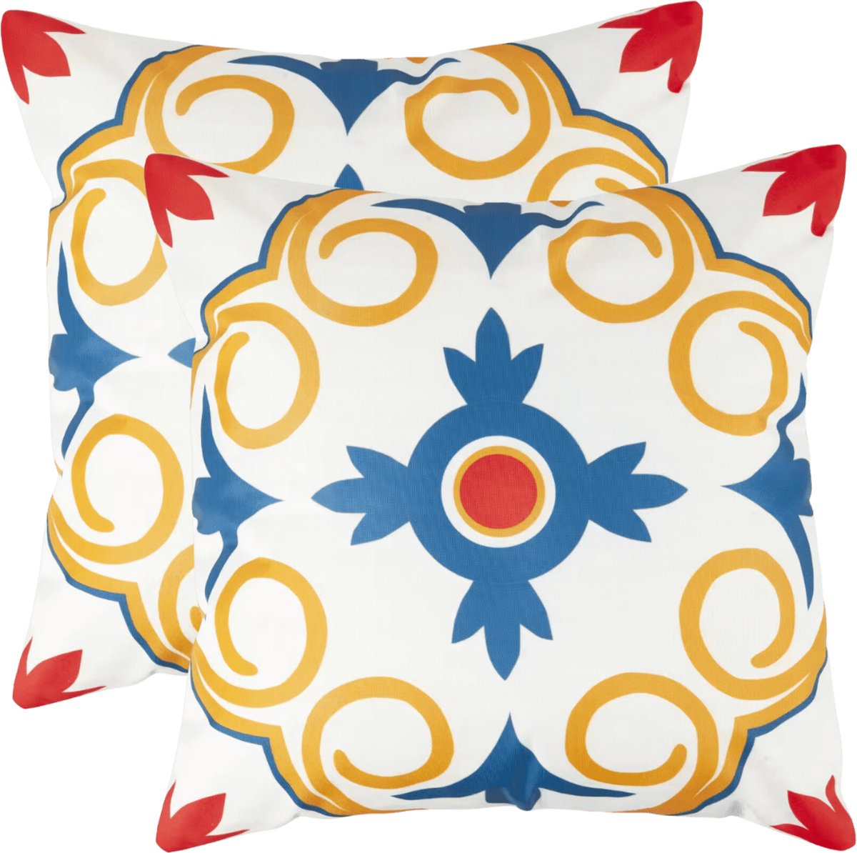 buitenkussen hoes 2stuks 45x45 blauw geel oranje wit design1