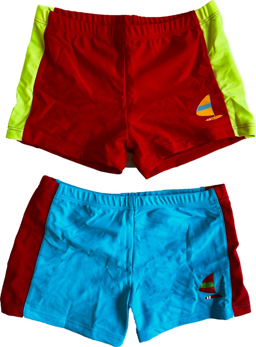 Zwembroeken kinderen blauw en rood 7-8 jaar