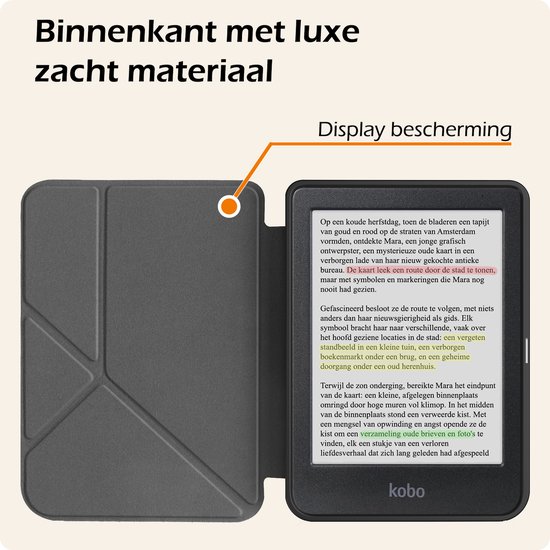 Hoesje Geschikt voor Kobo Clara Colour Hoes Book Case Trifold - Hoes Geschikt voor Kobo Clara Colour Hoesje Book Cover Met Screenprotector - Donkerblauw van Hoesje  — afbeelding 5