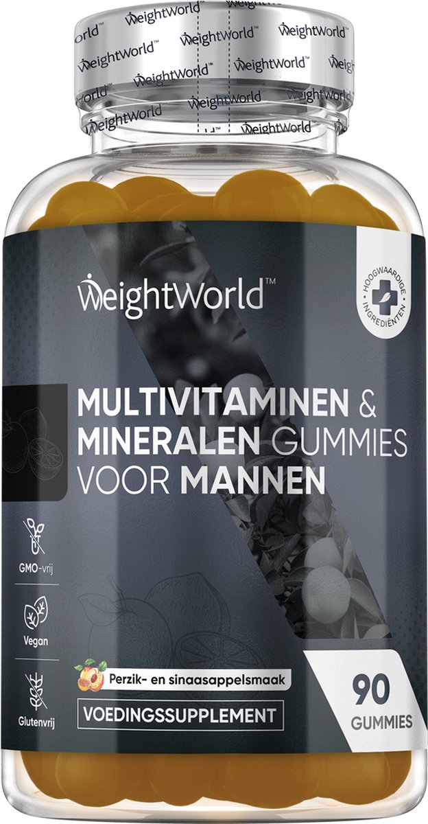 Goedkoopste WeightWorld Multivitaminen Man - 90 vegan gummies - 12 belangrijke vitaminen en mineralen - Met Maca en Panax Ginseng