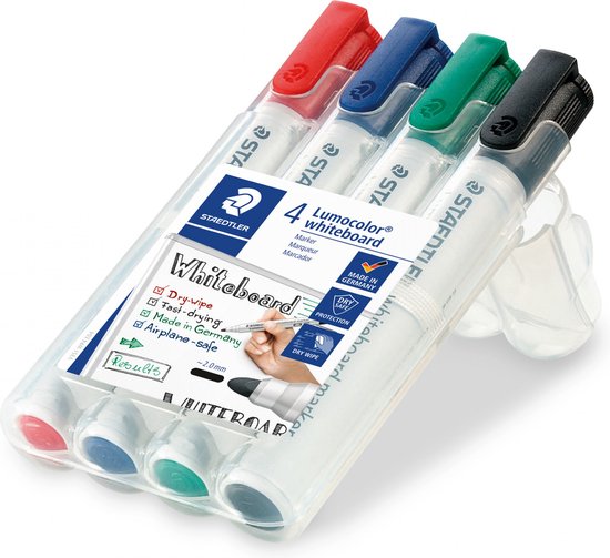 Staedtler Lumocolor 351 B WP4 Marqueur pour tableau blanc Noir, Bleu, Vert, Rouge Bullet point 4 pièce (s)