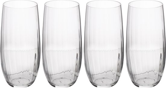 Foto: Mikasa treviso crystal highball glazen 400ml set van 4 loodvrije heldere fijne glazen met rimpeleffect voor feestelijke gelegenheden