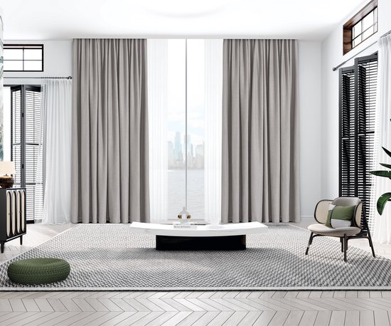 Maroyathome - VINCENT - Rideau avec ruban plissé - prêt à l'emploi - GRIS CLAIR - 150 x 260 cm - 150 cm de large et 260 cm de haut/long - 100% Occultant