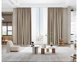 Maroyathome VINCENT 100% Verduisterende Gordijnen - Kant-en-Klaar - Geschikt voor Haakjes - Licht Taupe - 300x250 cm - Luxe 100% Blackout Curtains - 1 Stuk
