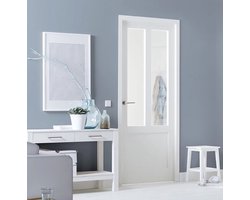 Binnendeur met glas Praag | Stomp | Wit voorgelakt | Voorgemonteerd blank glas | Voorgeboord slotgat