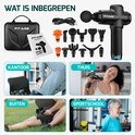 FITAGE massagepistool in kantoor, thuis, buiten en sportschool. Inclusief draagtas, handleiding, USB-C kabel en 12 massagekoppen.